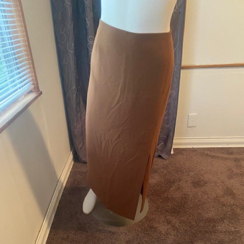 Apostrophe Stretch Camel Brown Front side split skirt, size 14